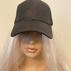 GLITTER PONYTAIL TRUCKER HATS - MESH LADIES BK CAPS- BLACK *NEW*